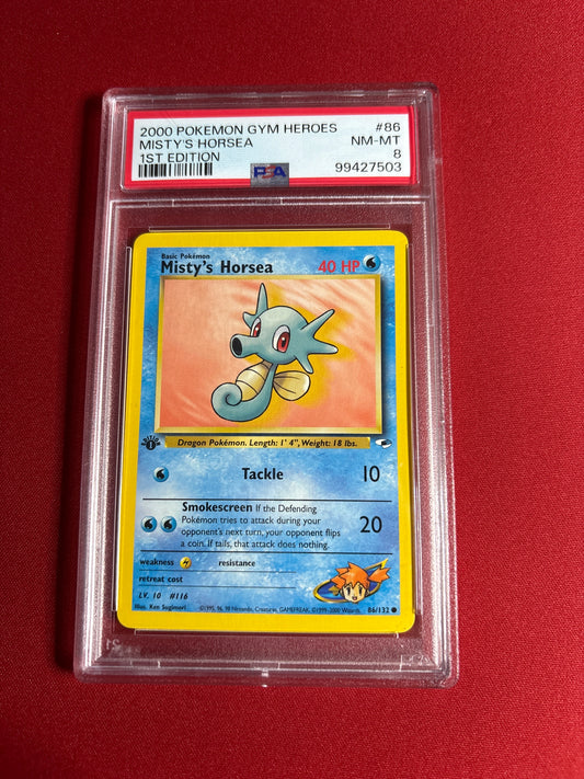 Pokemon Misty’s Horsea 86/132 1st Edition (2000) PSA 8