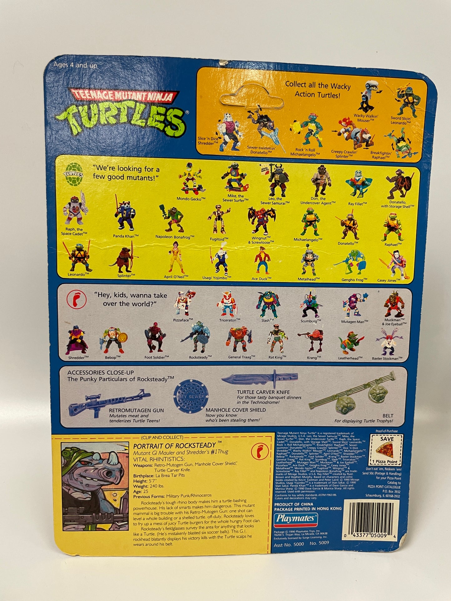 Teenage Mutant Ninja Turtles Rocksteady Playmates 1990 Vintage