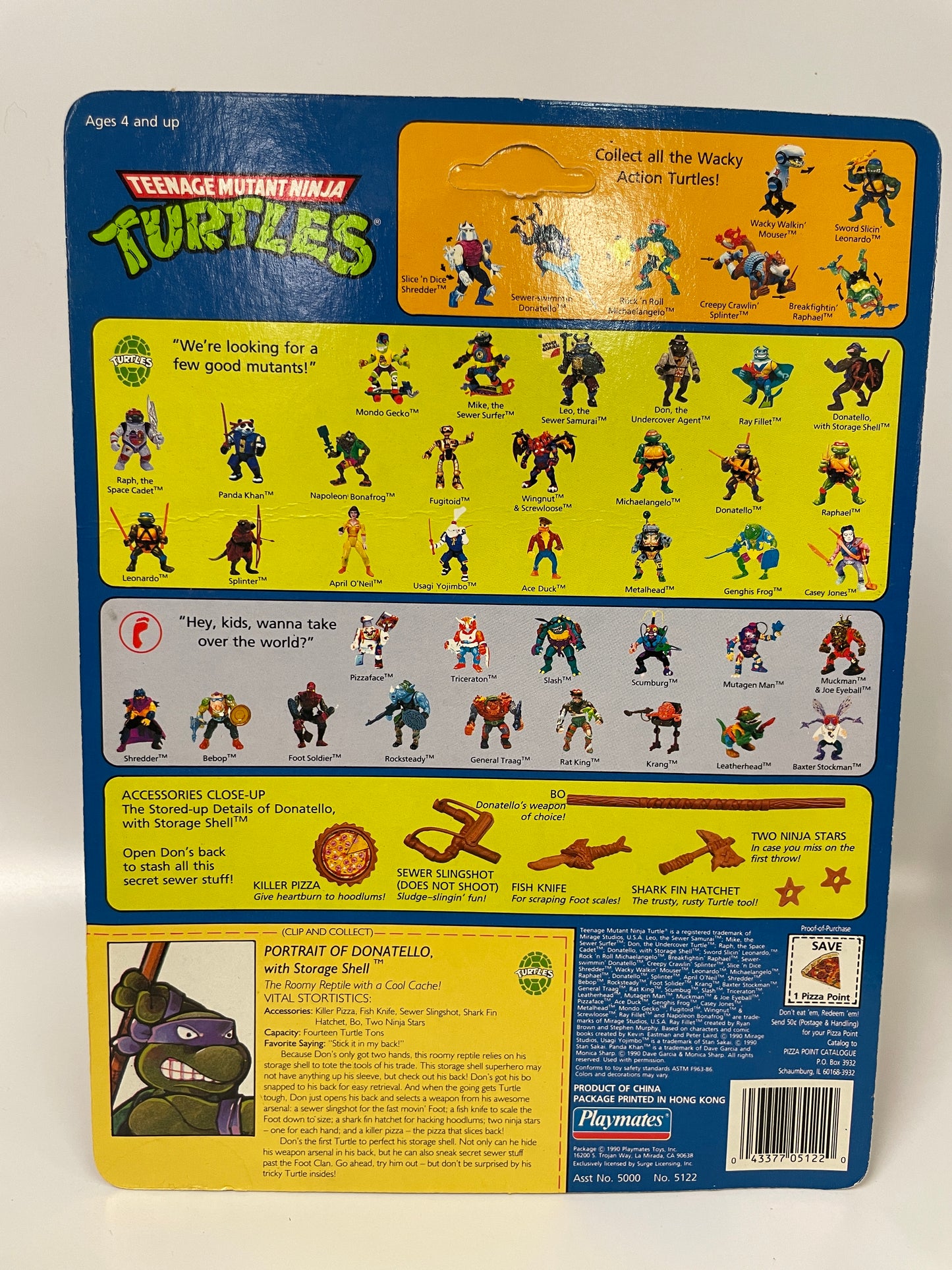 Teenage Mutant Ninja Turtles Donatello with Storage Shell Playmates 1990 Vintage