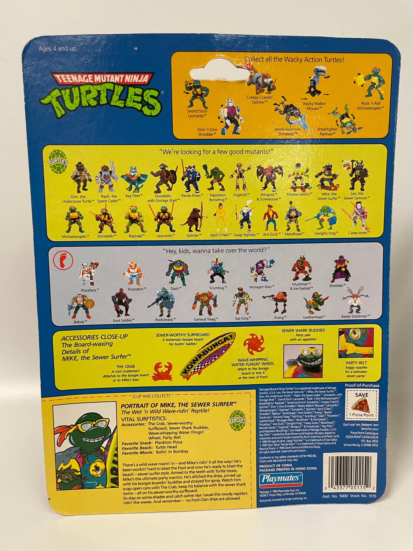 Teenage Mutant Ninja Turtles Mike the Sewer Surfer Playmates 1990 Vintage