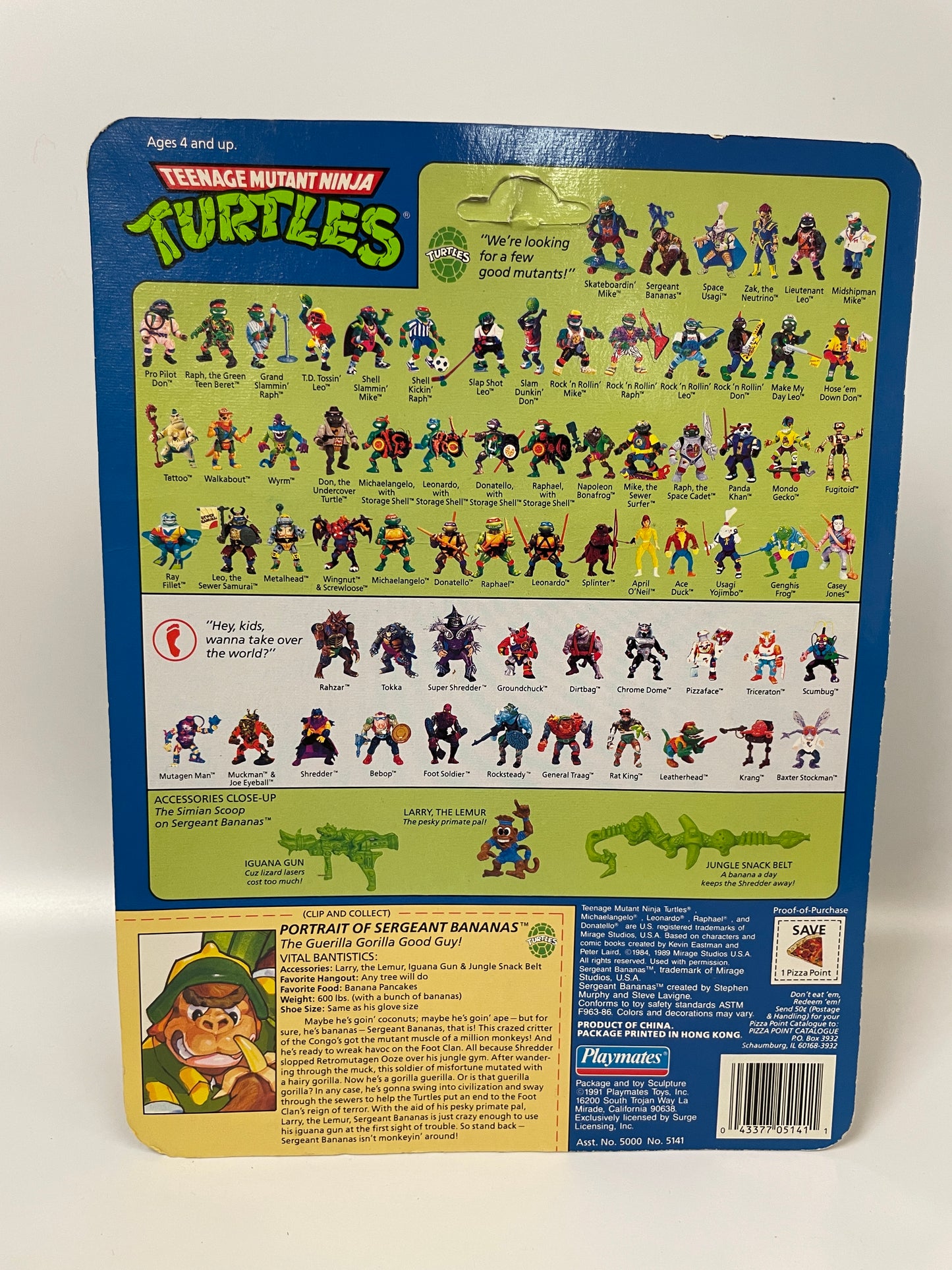 Teenage Mutant Ninja Turtles Sergeant Bananas Playmates 1991 Vintage