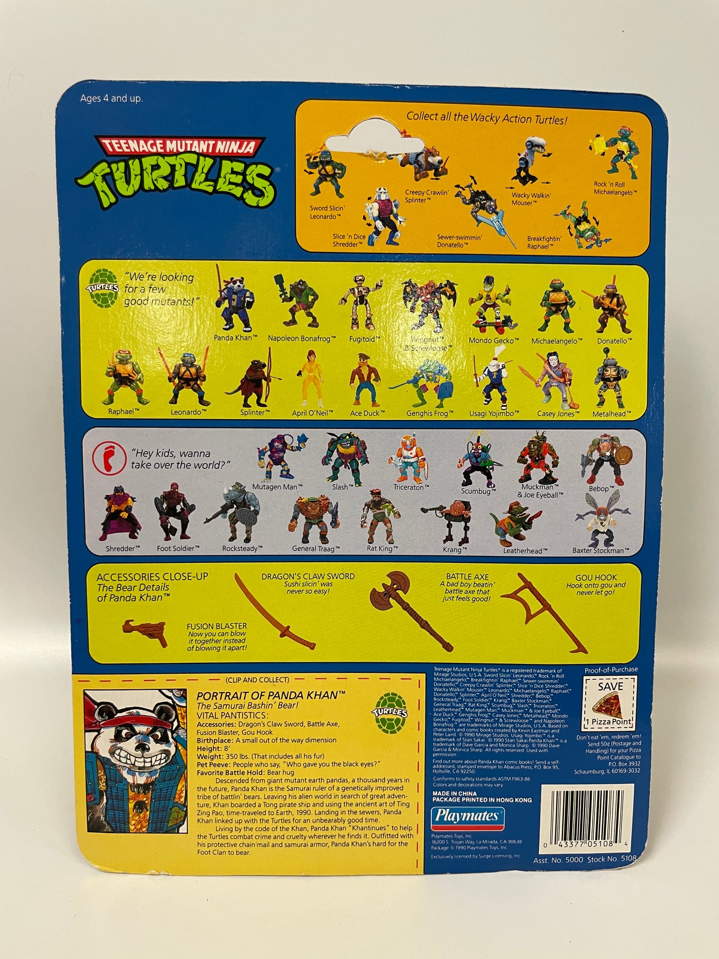 Teenage Mutant Ninja Turtles Panda Khan Playmates 1990 Vintage