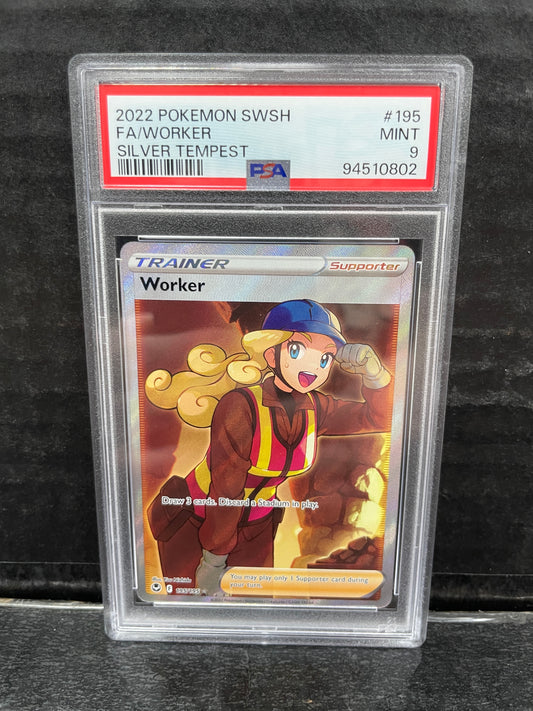 Pokemon Worker 195/195 Silver Tempest PSA 9