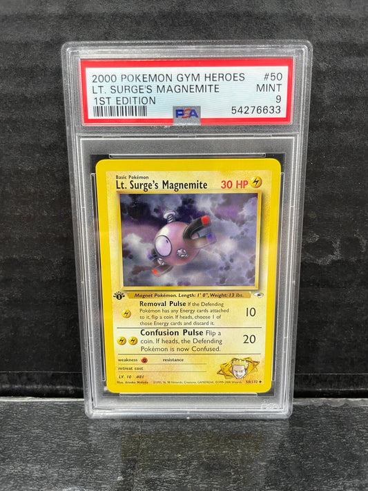 Pokemon Lt. Surge's Magnemite 50/132 1st Edition PSA 9