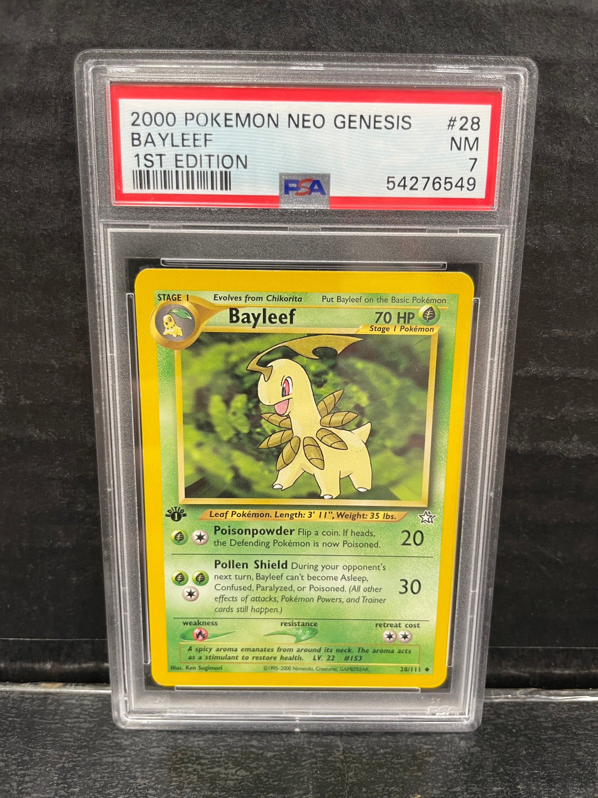 Pokemon Bayleef 28/111 1st Edition Neo Genesis PSA 7 Zapp! Comics Pokemon Bayleef 28/111 1st Edition Neo Genesis PSA 7 Zapp! Comics