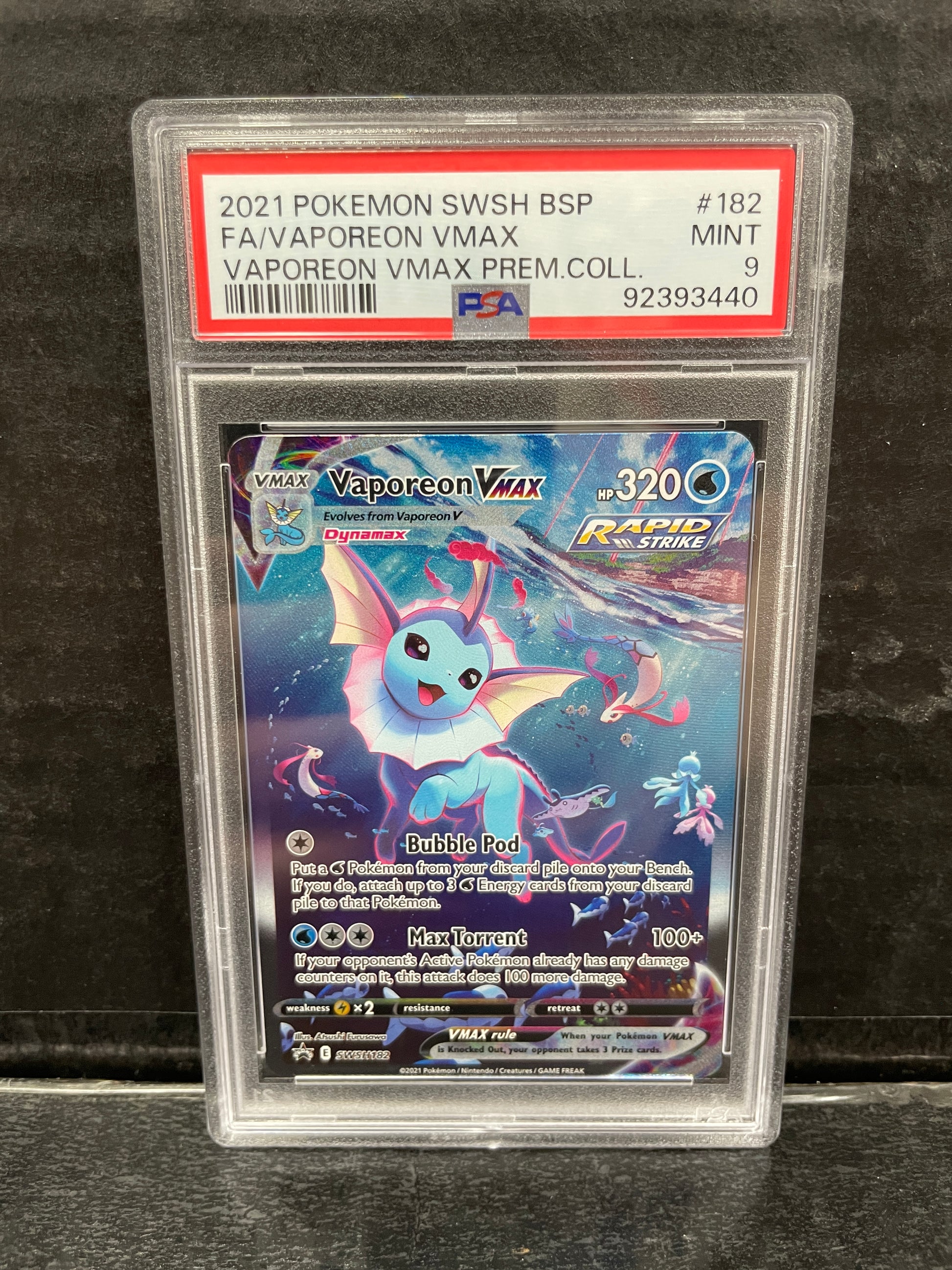vaporeon vmax pokemon card Pokemon Vaporeon VMax SWSH182 PSA 9