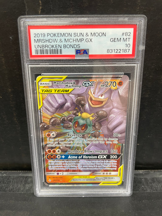 Pokemon Marshadow & Machamp GX 82/214 PSA 10