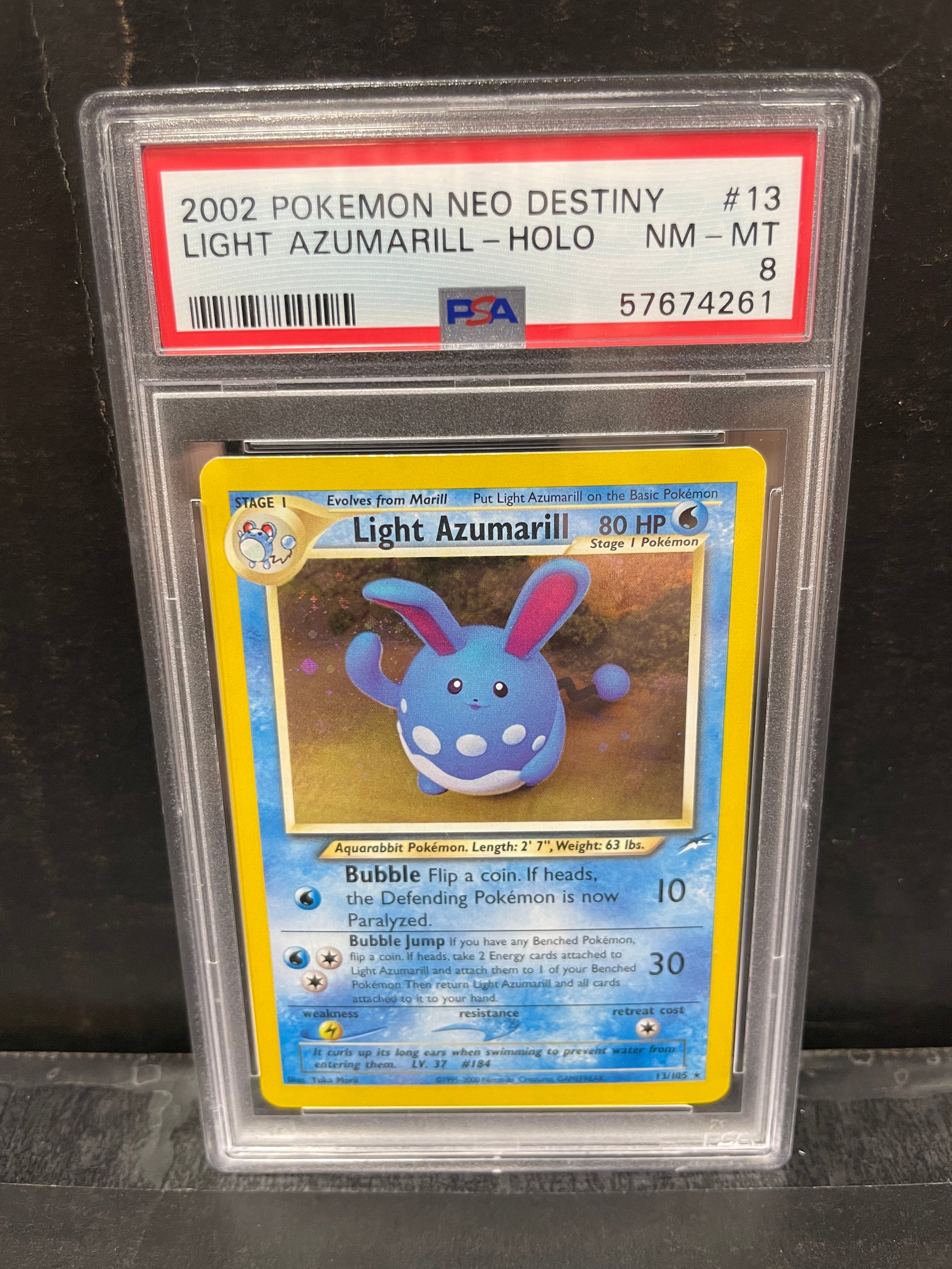 pokemon card azumarill Light 13/105 2002 PSA 8 – Zapp! Comics PURCHASE OPTIONS:NO BOX- CONTENTS ONLY Artist Proofs Gx2 / None / Charizard 2025 U.S. McDonald's