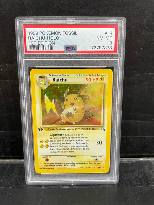 1999 Pokemon Fossil Raichu 1st Edition 14/62 PSA 8
