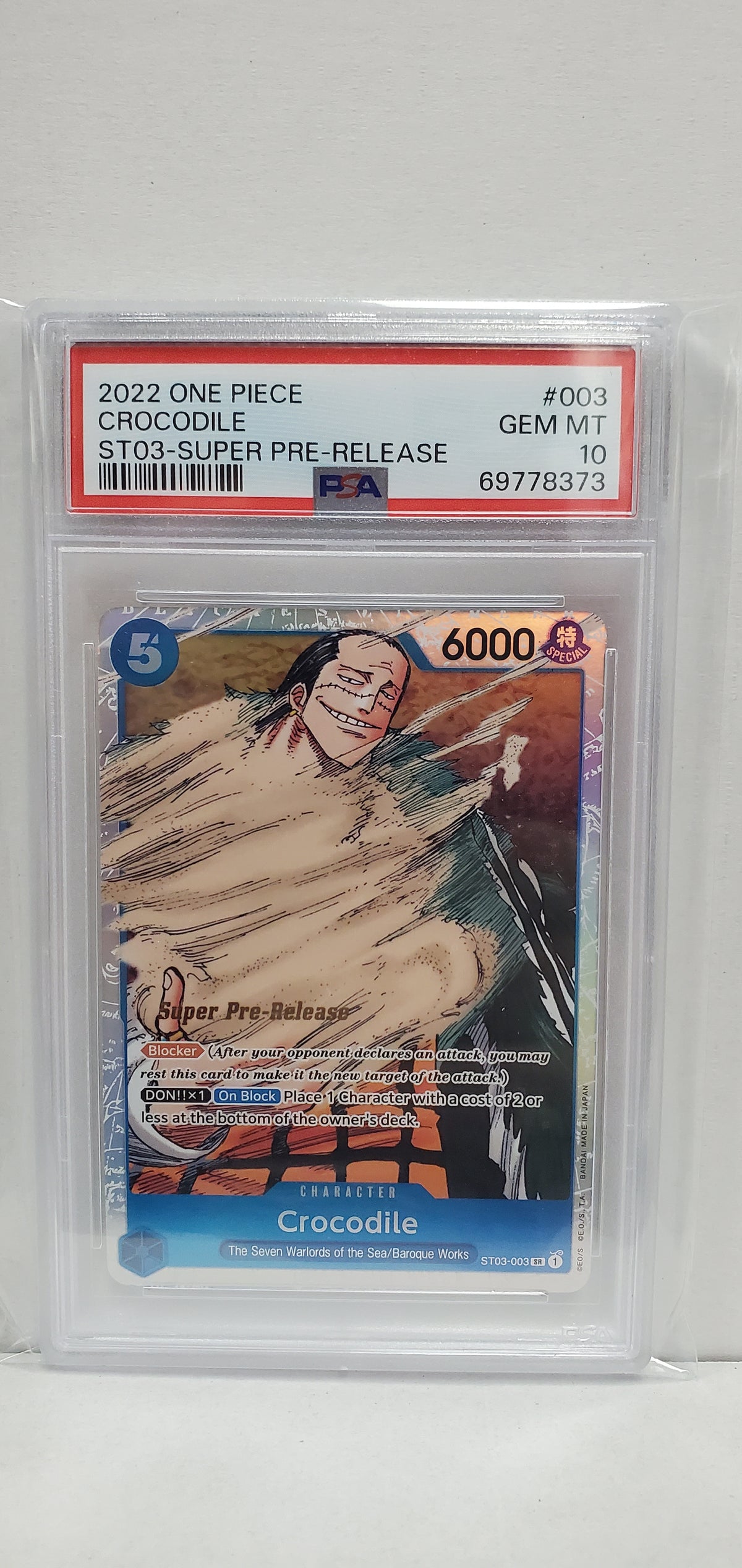 One Piece Card Game Crocodile ST03-003 Super Pre-Release PSA 10