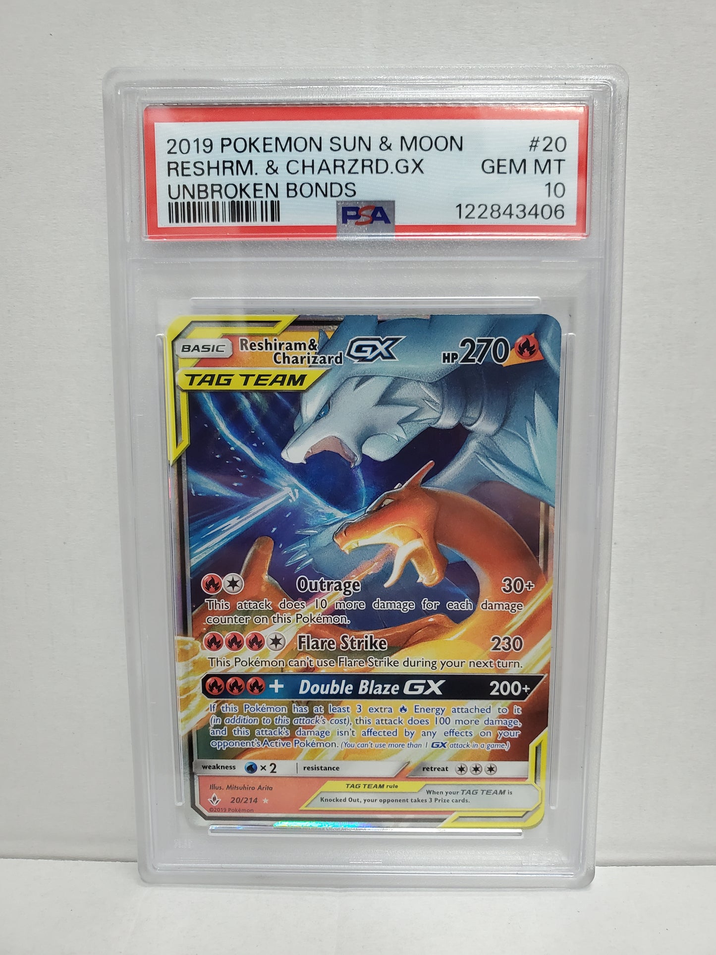 Pokemon Reshiram & Charizard GX 20/214 PSA 10